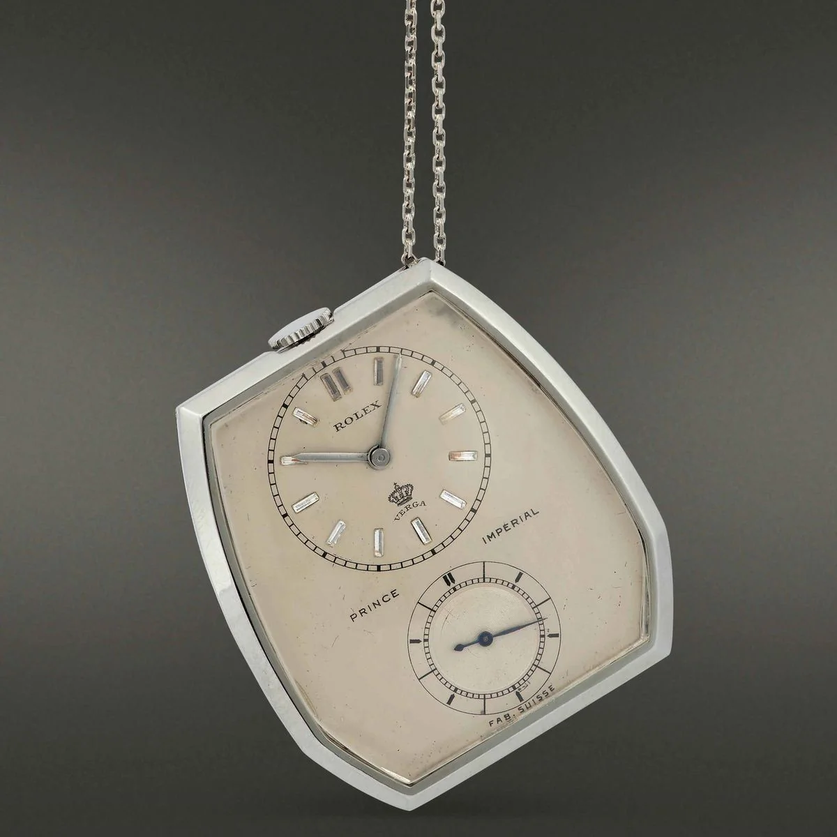 Case 1003414, Verga Milano dial with baguette-diamond indexes; Cambi, 2022, lot 15.