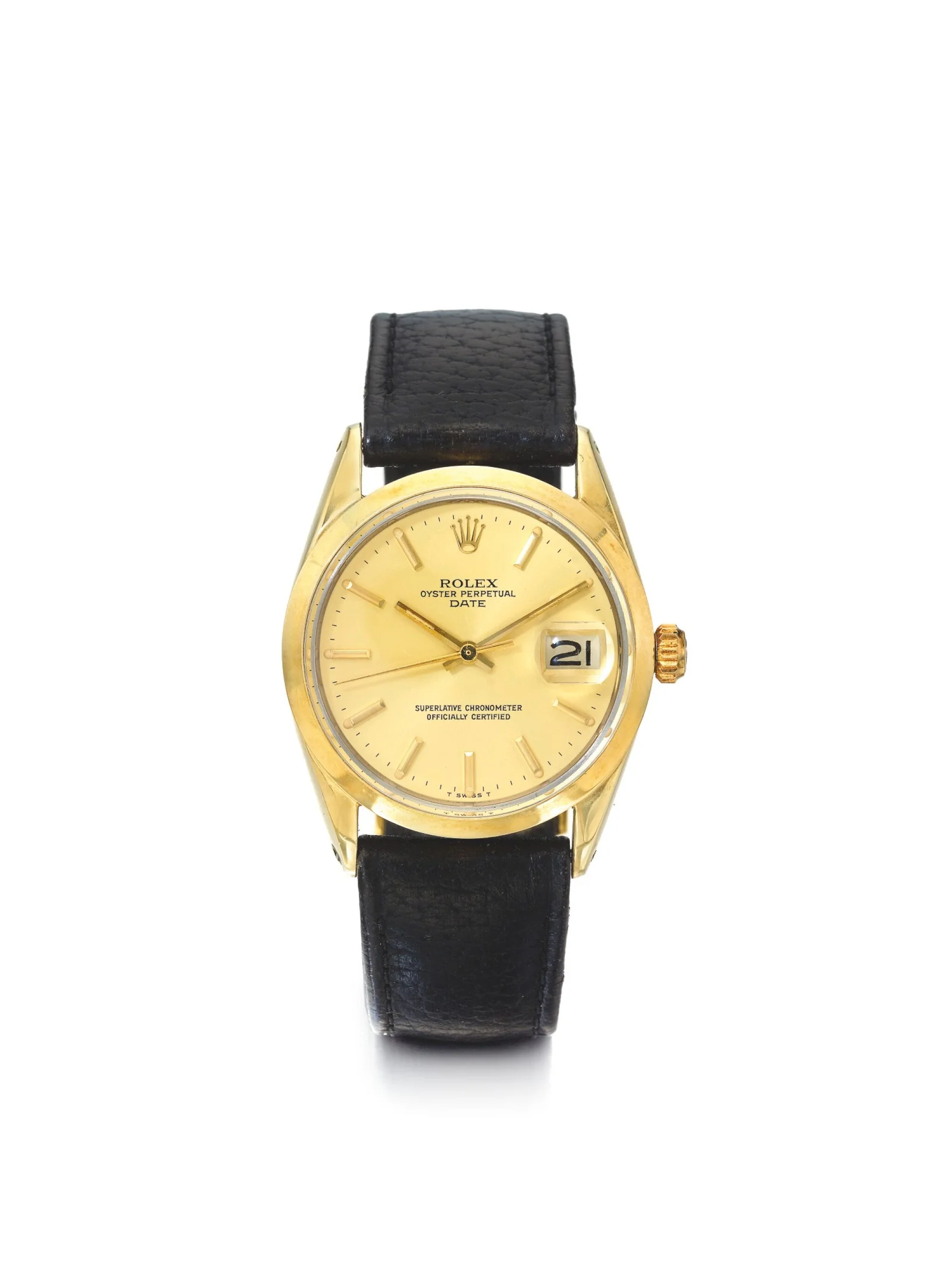 Champagne-dial Rolex Oyster Perpetual Date ref. 1550 on a leather strap