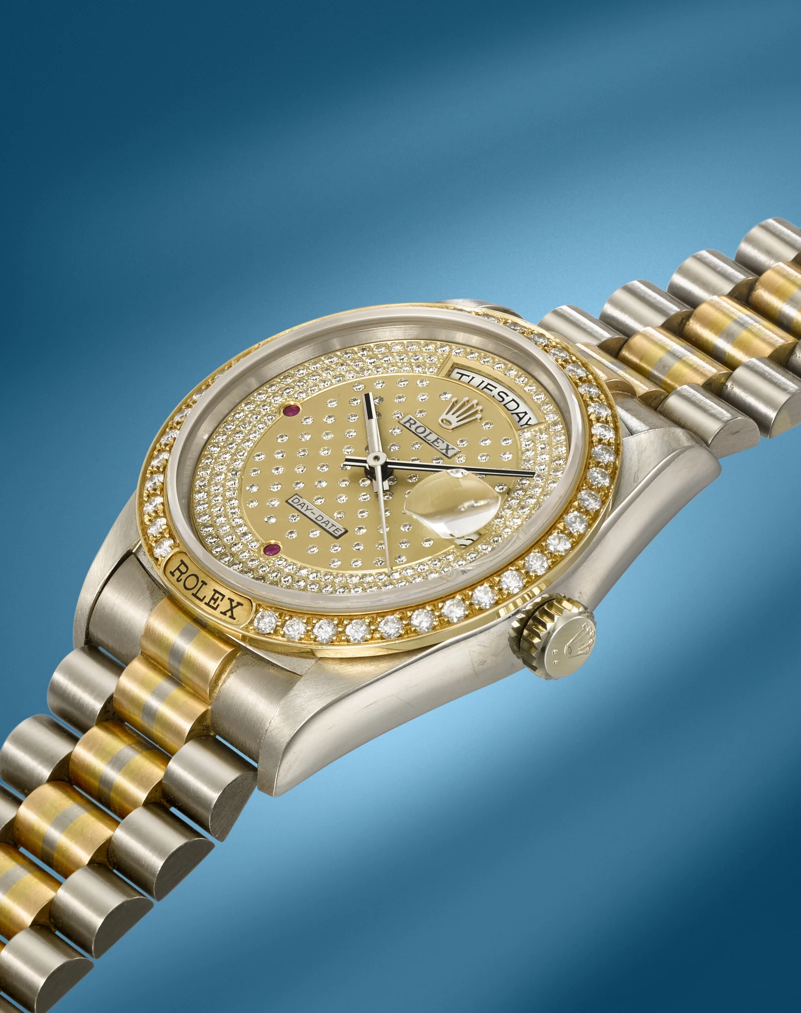 Champagne dial with diamond indexes on Rolex 18129, Phillips 2026