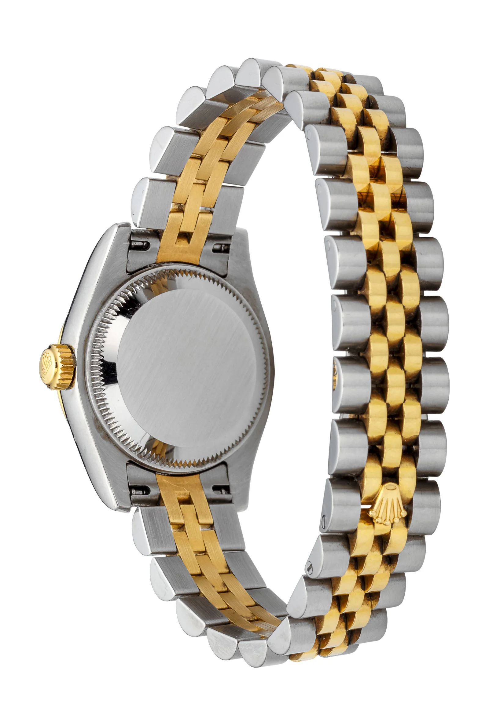 Rear view of a Lady-Datejust 179173 with closed Oyster caseback and two-tone Jubilee bracelet.