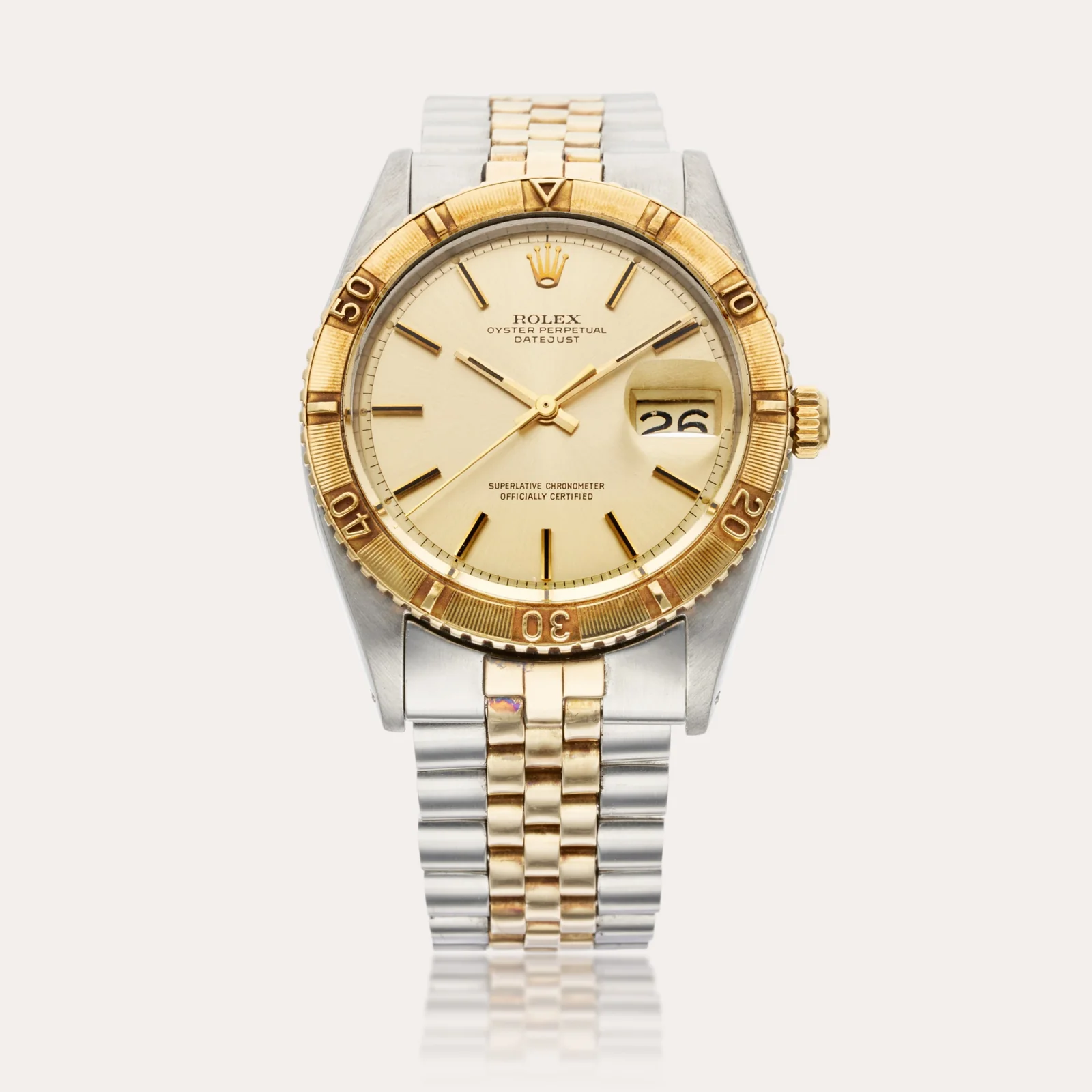 Steel and yellow-gold Rolex Datejust Turn-O-Graph reference 1625 with champagne dial and Jubilee bracelet