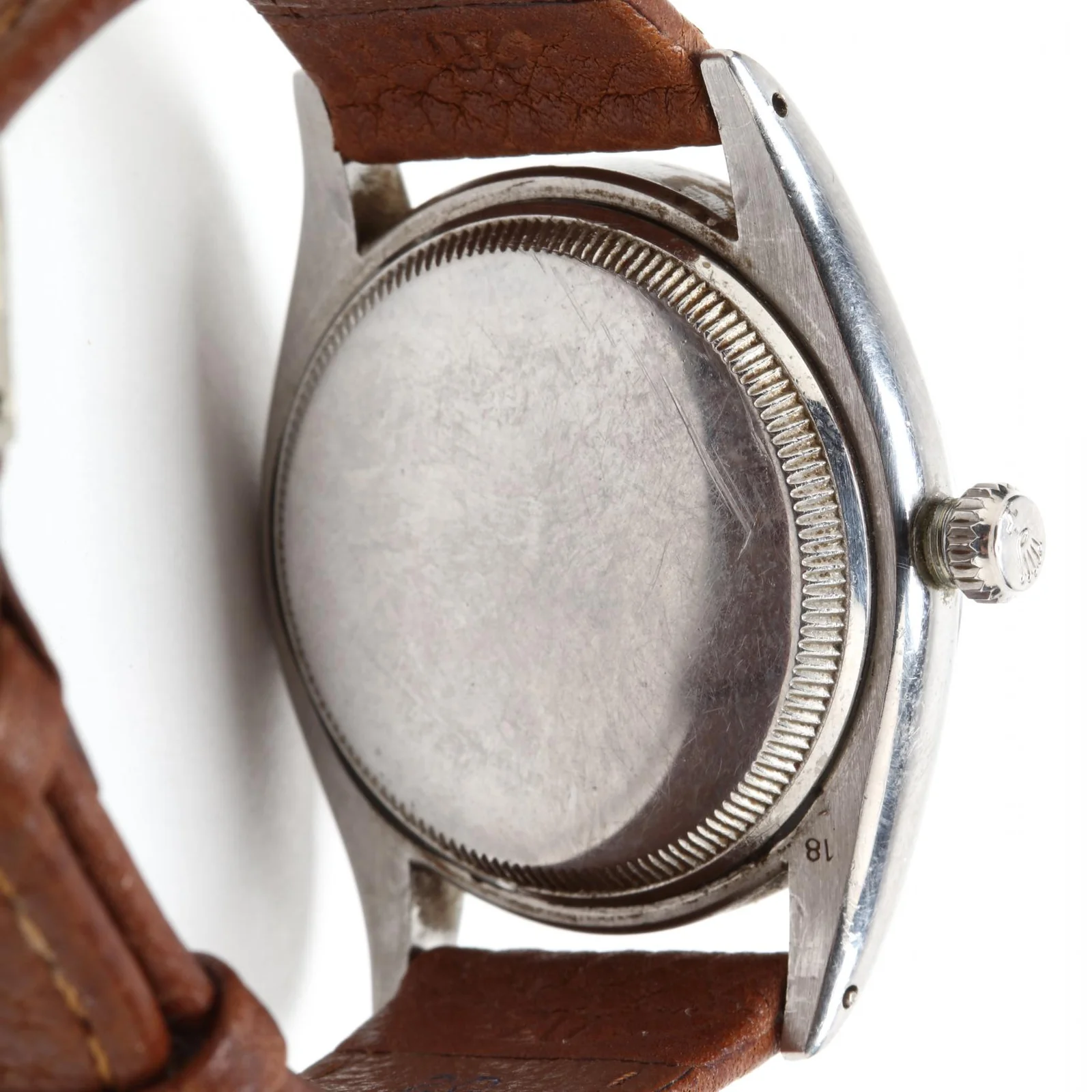 Case flank and outer back of the watch in Leland Little lot 3059