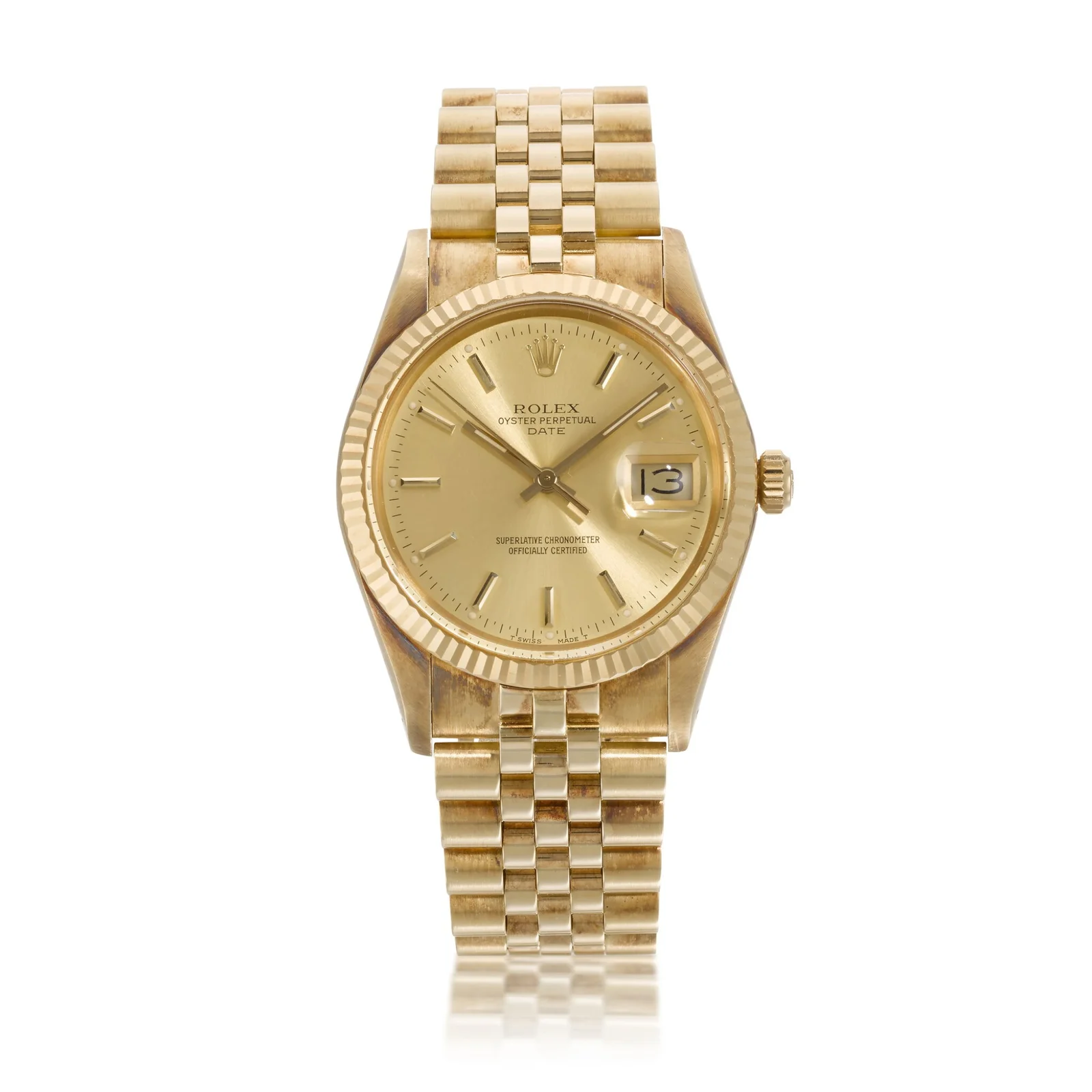 Rolex Oyster Perpetual Date ref. 15017 in yellow gold with champagne dial and Jubilee bracelet