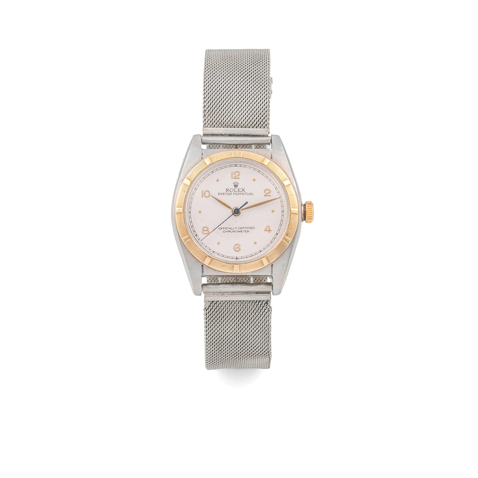 Antiquorum, 2021, lot 328: steel-and-gold watch on an anonymous stainless-steel bracelet.