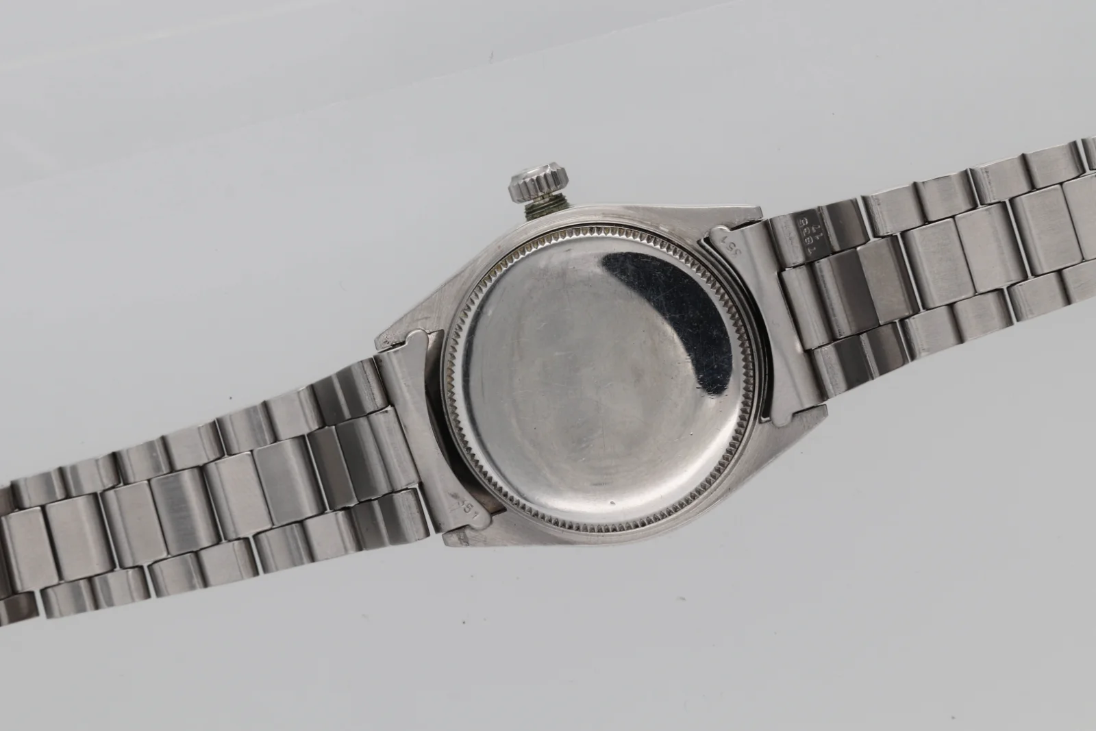 Bracelet side of a steel Rolex Oyster 6751 with folded links and 351 end links