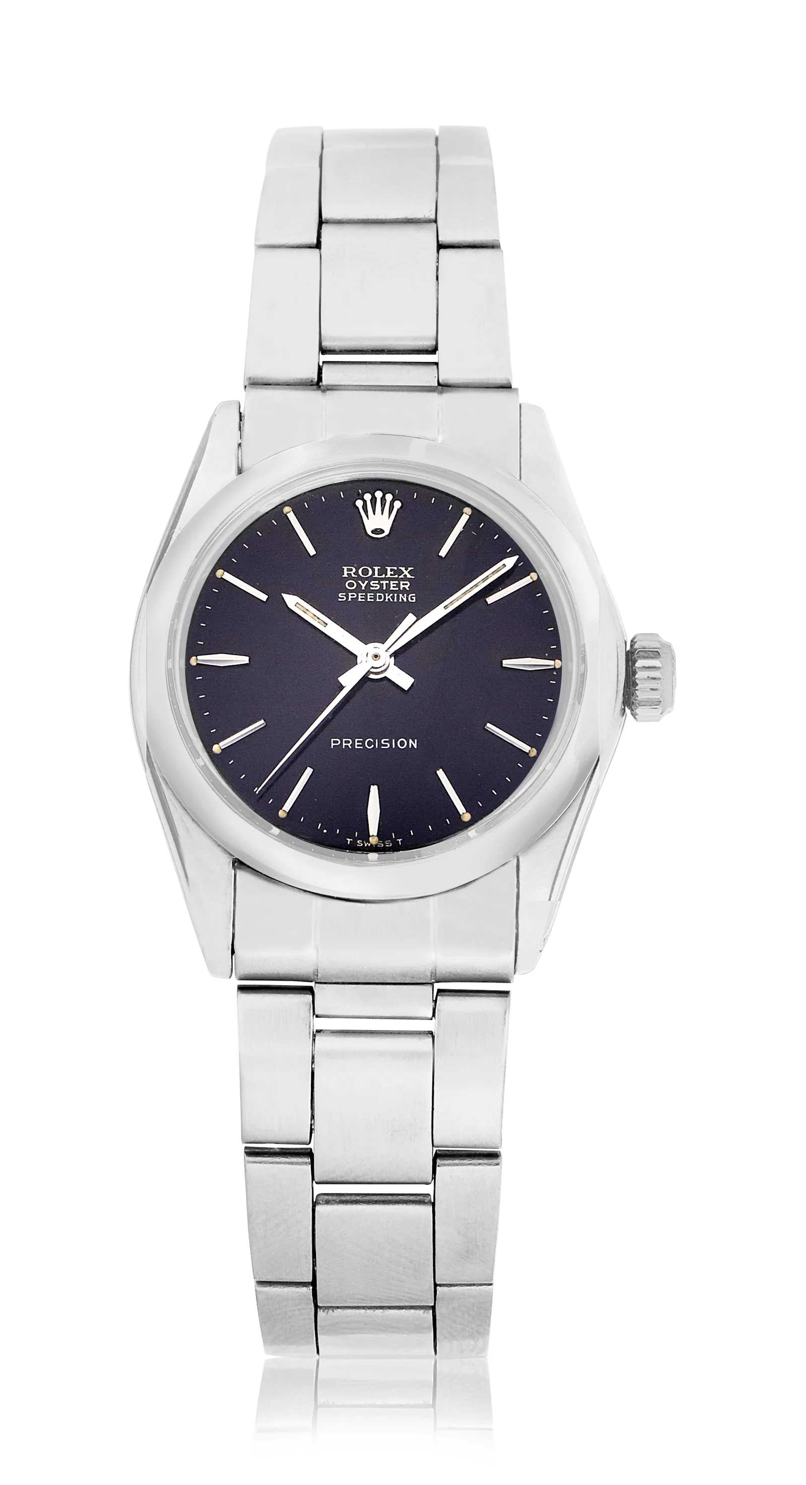 Christie's circa-1963 black-dial ref. 6430, straight-on view