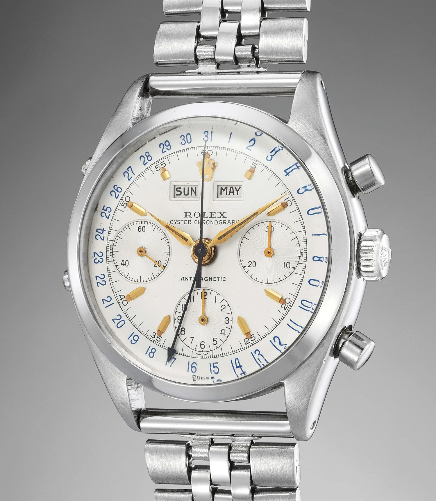 Silvered dial with applied gold markers on Rolex reference 6236 case 384226