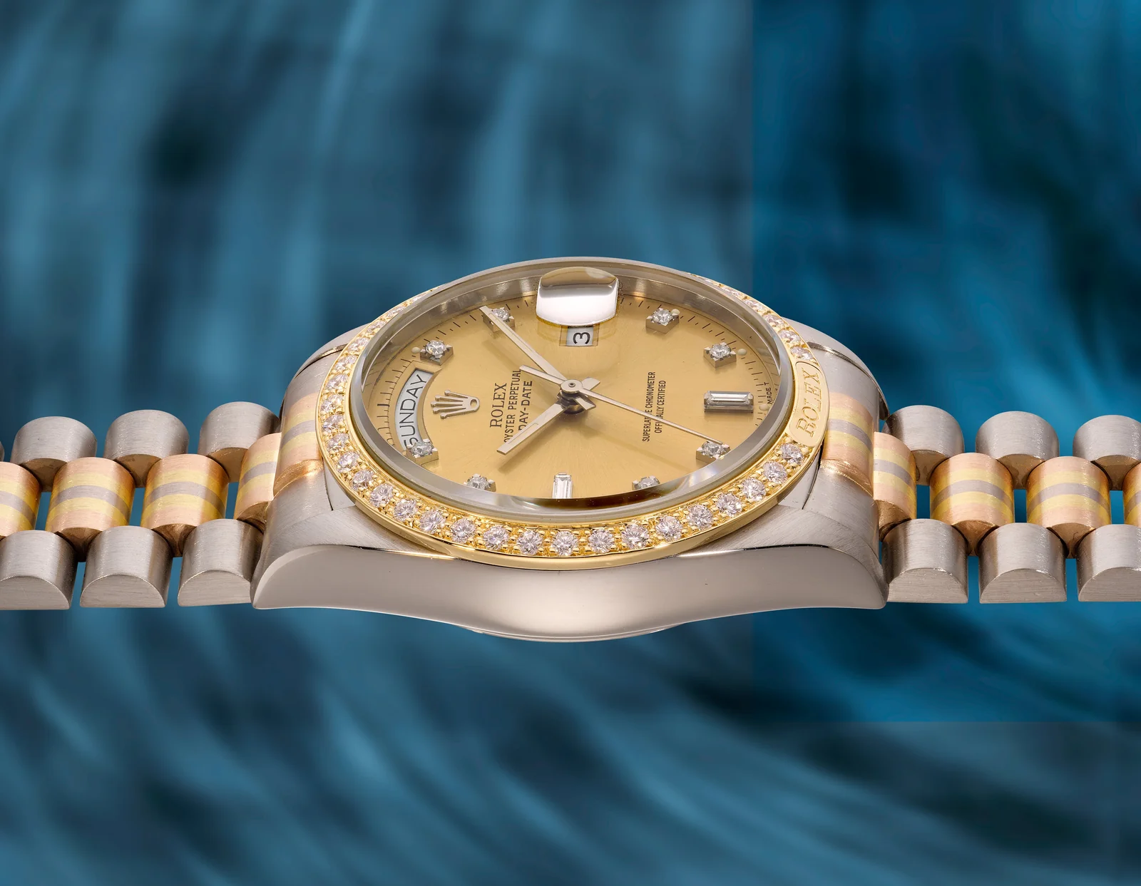Three-colour President bracelet on Rolex 18129, Phillips 2026
