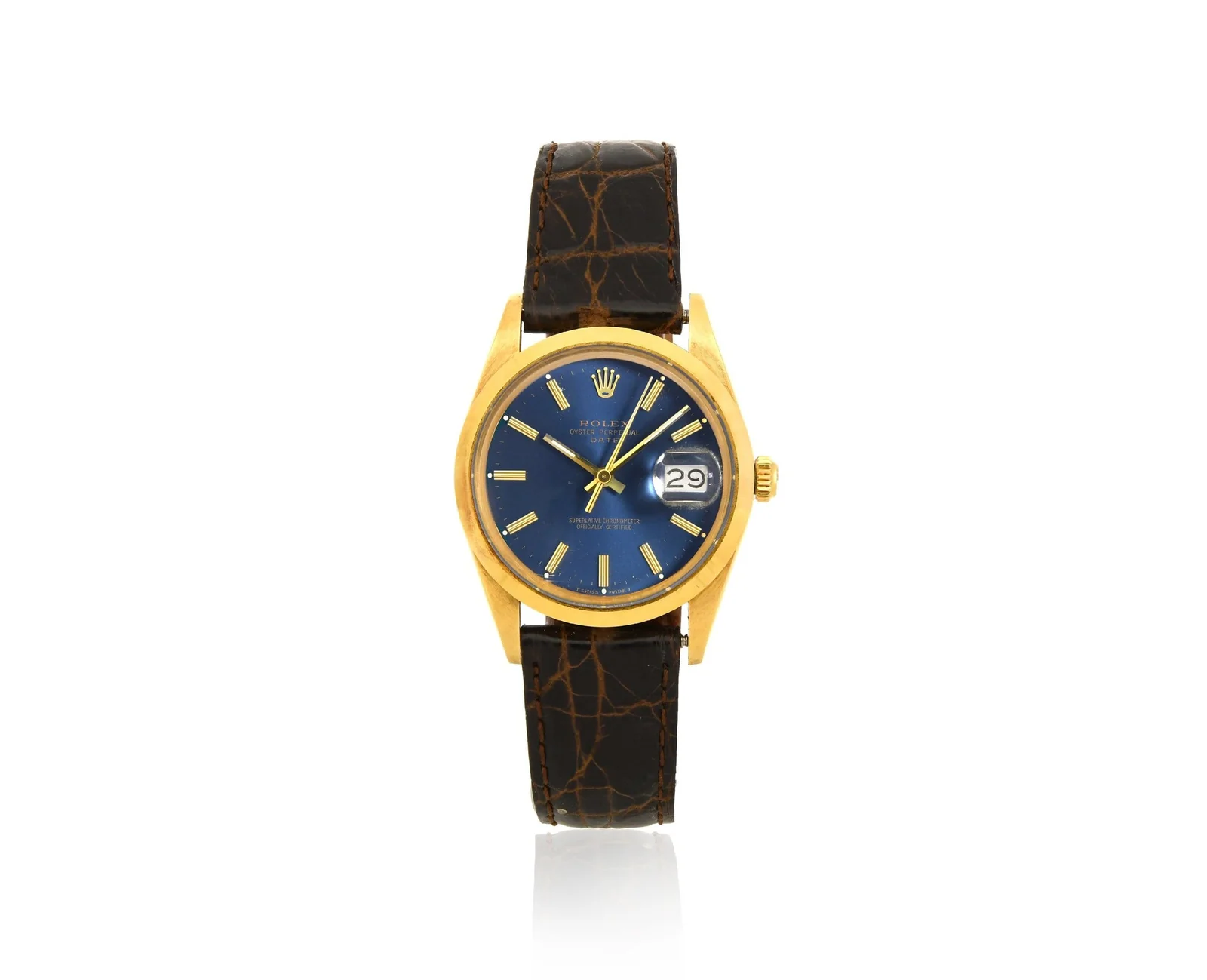 Rolex Oyster Perpetual Date ref. 15008 with blue dial and yellow-gold case