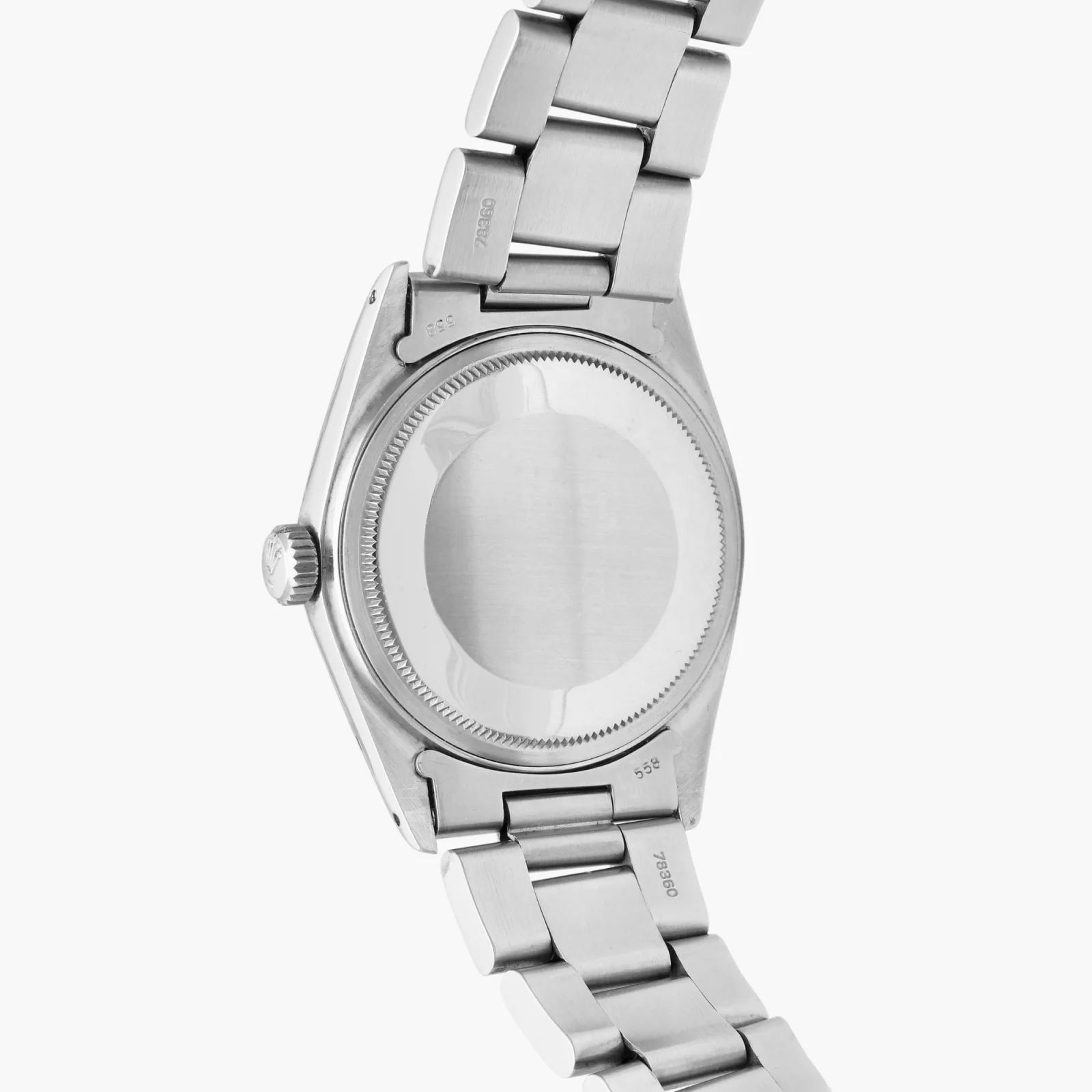 Reverse view of the steel Rolex Datejust 16000 made for King Khalid Military Academy