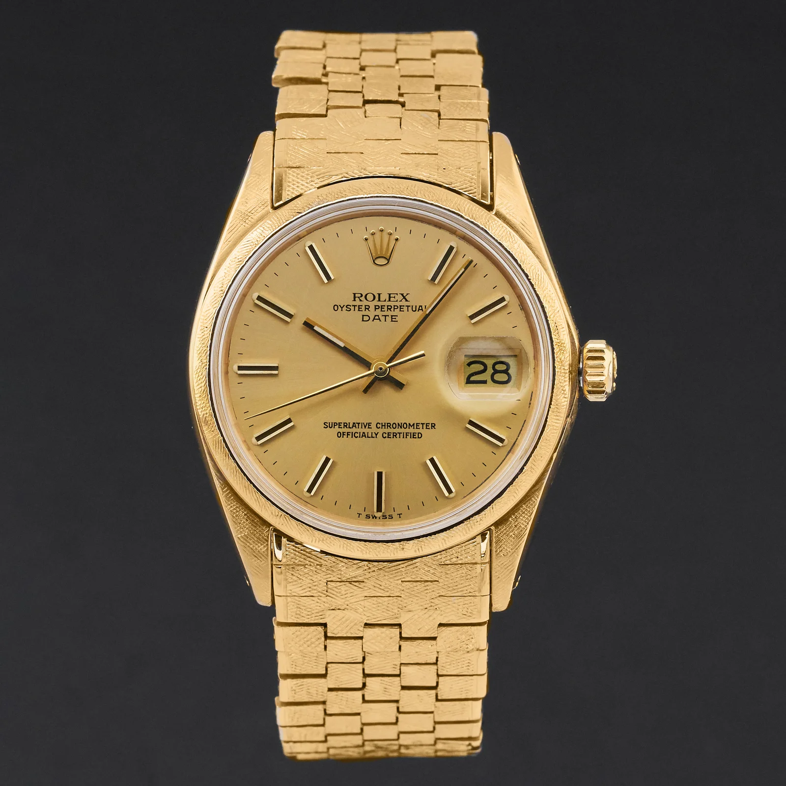 Yellow-gold Rolex Oyster Perpetual Date listed as ref. 1502, front view