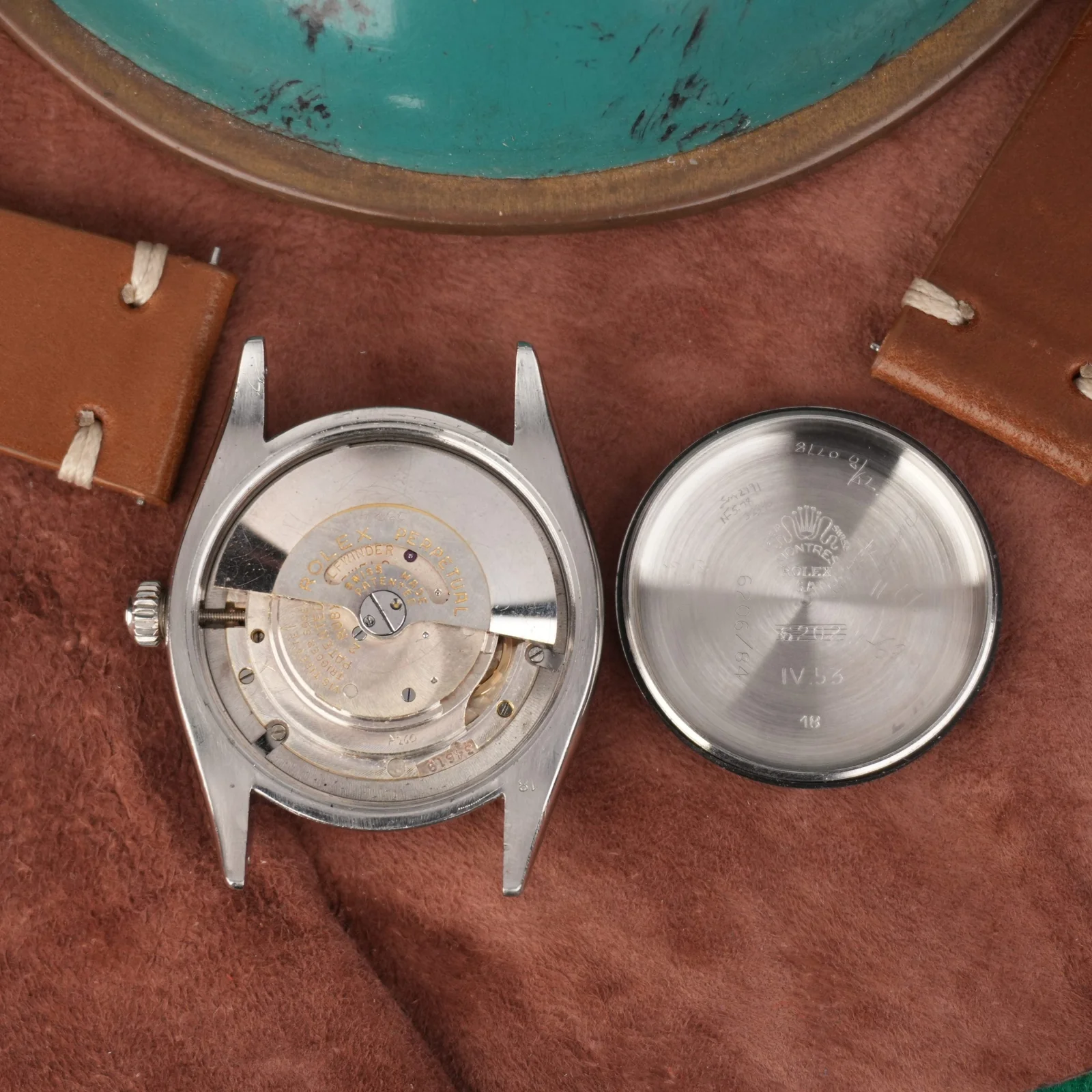 Movement stamped A.260 beside an inside caseback marked 6206/84 and IV.53