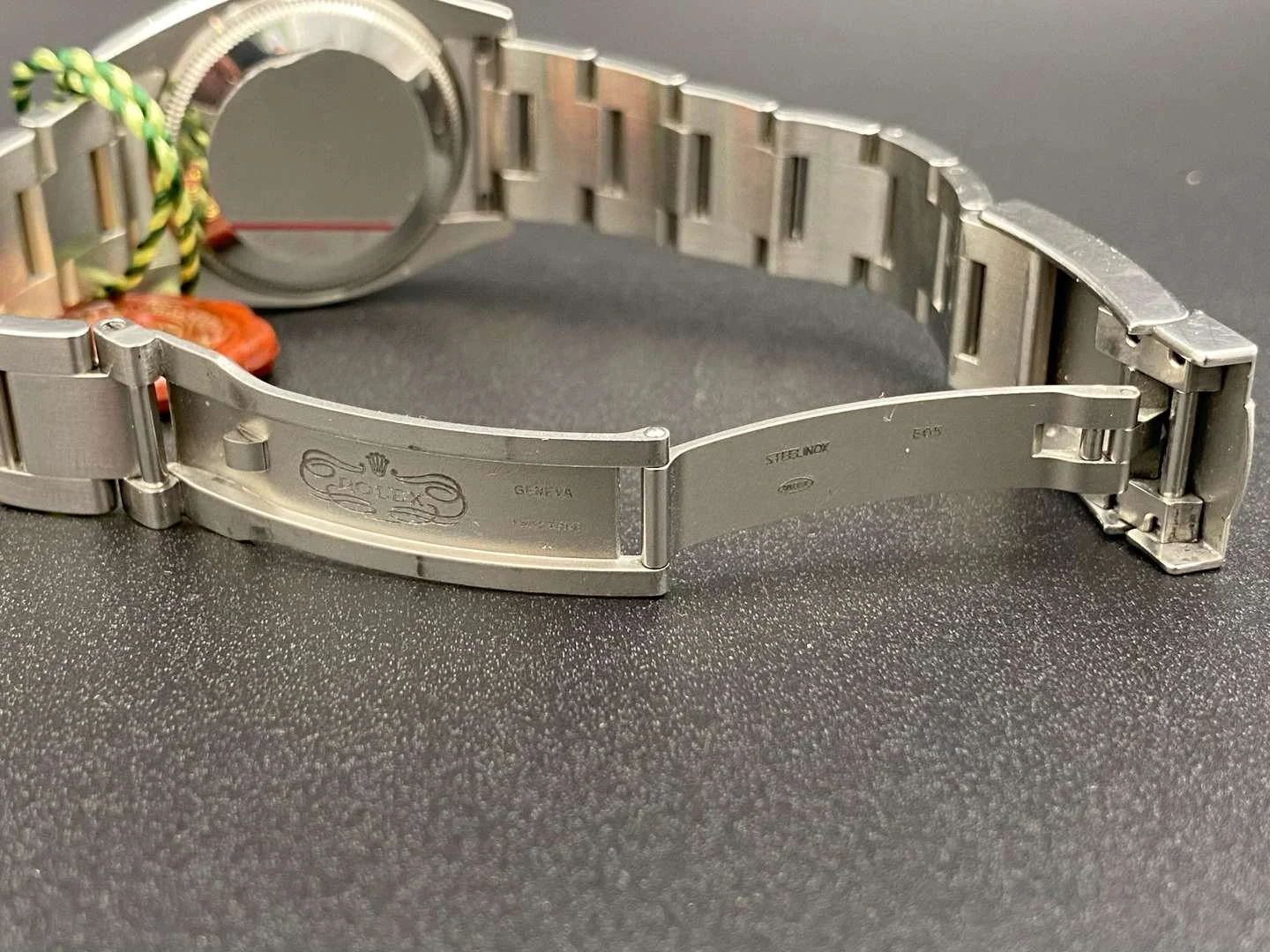 Open Rolex Oyster bracelet and clasp on an Air-King 114210
