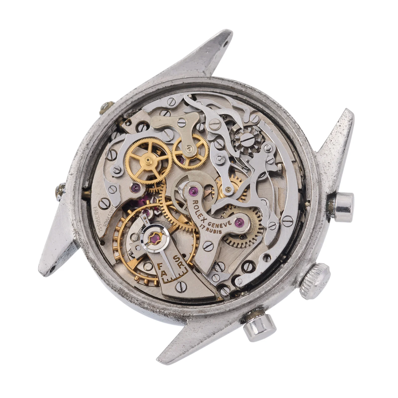 Open Rolex ref. 4767 case 584351 showing a 17-jewel movement