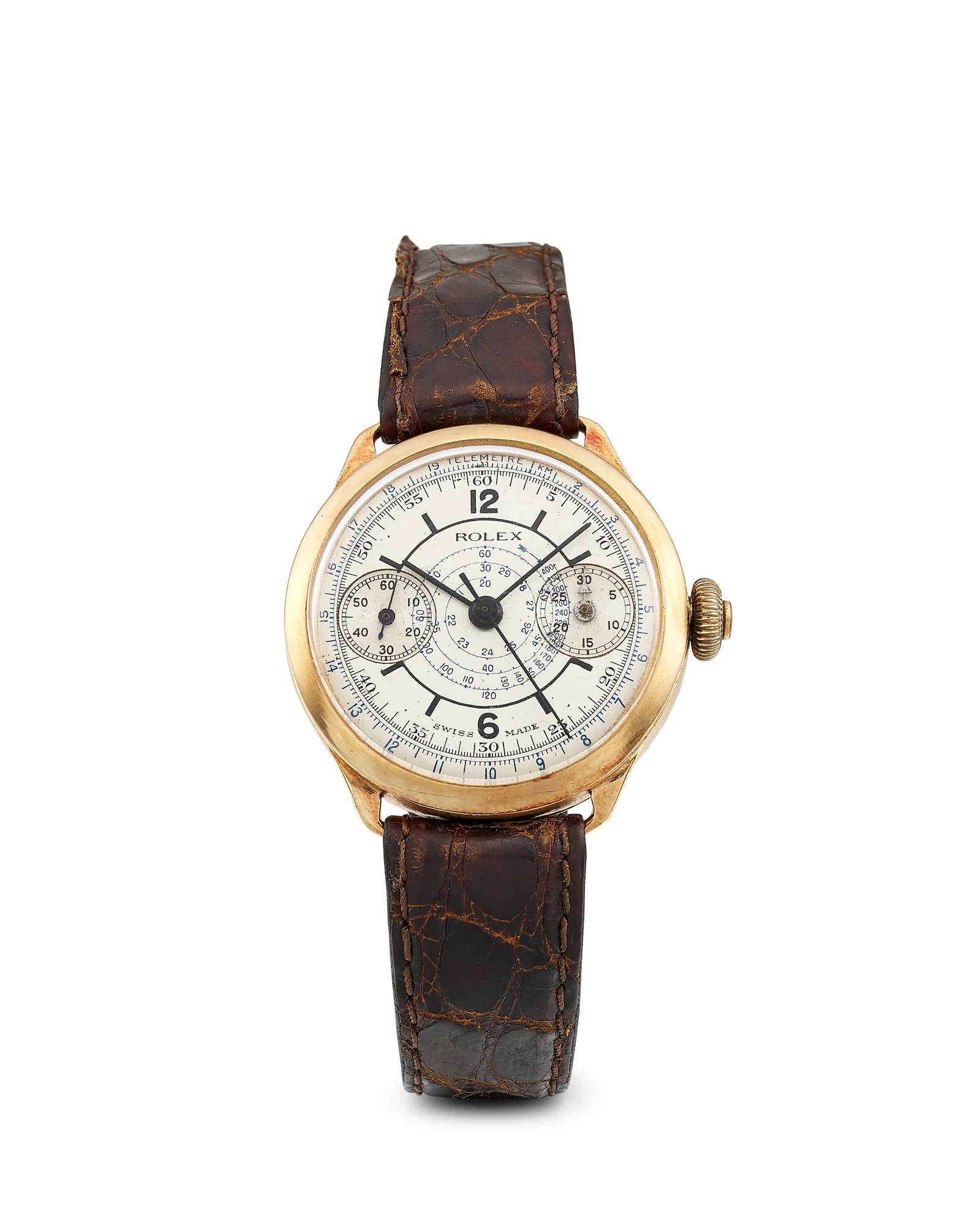Yellow-gold Rolex 2023 monopusher chronograph with two registers and a multi-scale dial