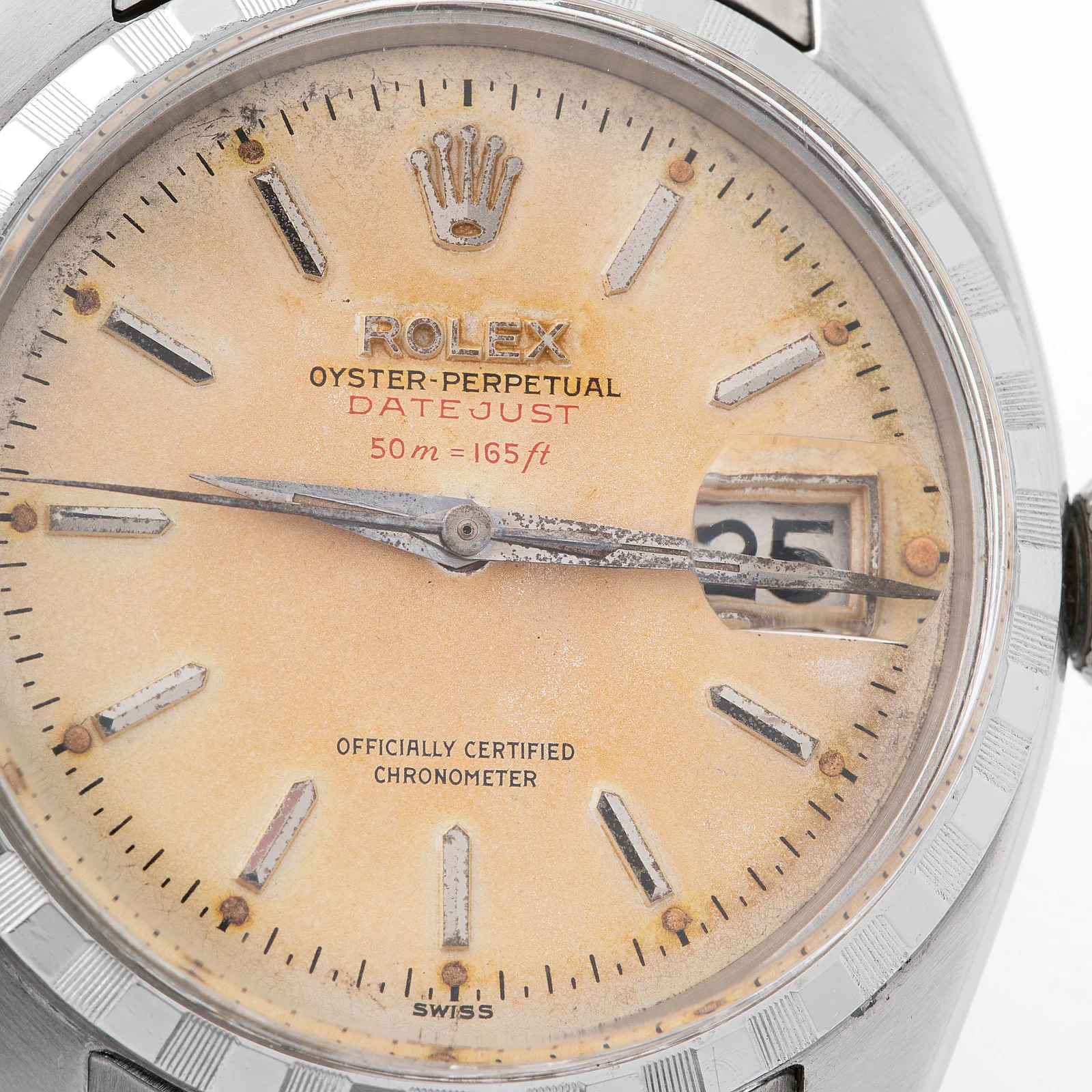Red depth text and dial surface from the same watch